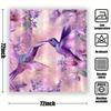 Waterproof Hummingbird Shower Curtain With 12 Hooks - Purple Floral Pattern Print Art Bathroom Decor - Machine Washable