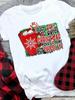(Asian Size) Plaid Tree Style Cute Merry Christmas Tee Top Festival   New Year Holiday Casual  Lady Short Sleeve Fashion Women Print Graphic T-shirts