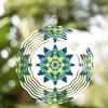 Lebhaftes Petrolblau 10 Zoll Mandala Blume Windspiel Metall Hängedekor für Garten Balkon Alle Jahreszeiten 360 Grad Haken Außendekor