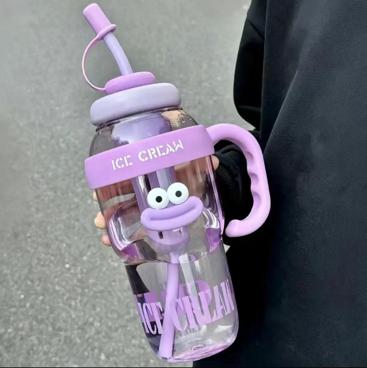 

1100ML Sports Water Bottle Cute Aesthetic Large Capacity Straw Cup for Women Children Water Cup Summer Outdoor Portable Use фиолетовый