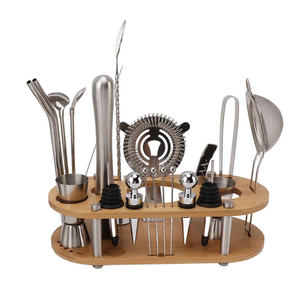 Cocktail Shaker Set Stainless Steel Bartender Kit with Bamboo Stand Full Cocktail Accessories for Party Club Bar Drink