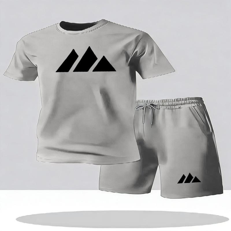 Men's Fashion Street Short Sleeve Set Men's Sports Shirt Set Men's Round Neck Short Sleeve Shorts Sports Set 2-piece Set