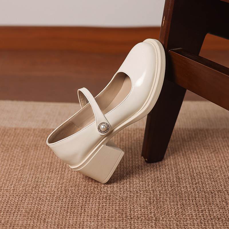 Krazing Pot Microfiber Round Toe Thick Med Heels Spring Summer Shoes Big Size 43 Circle Button Women Platform Pumps