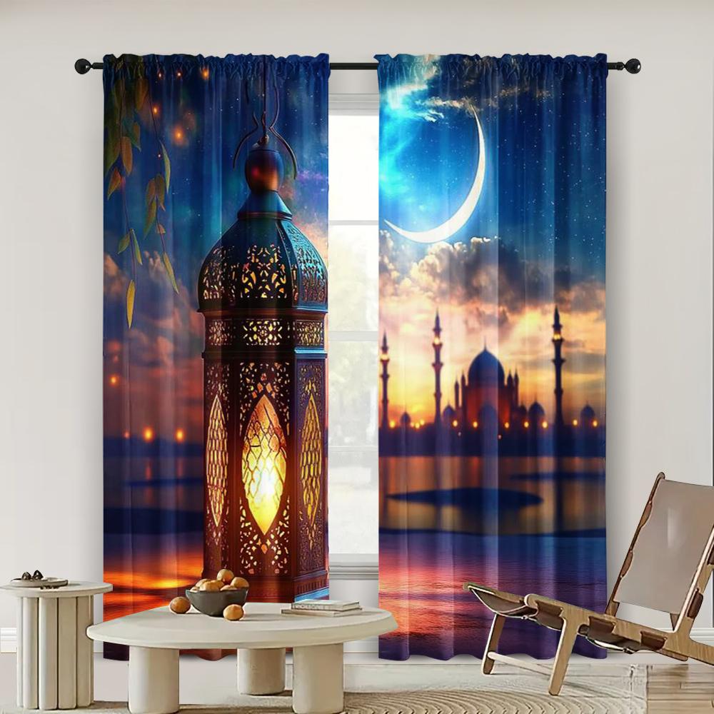2pc,  Drapes Ramadan Backdrop Muslim Holy Moon Arabic Lantern Moon Photography Background Party Decorations Photo Booth Props