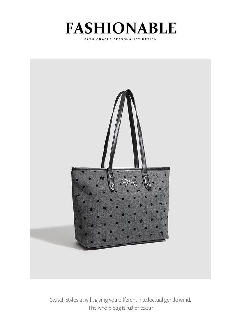 Preppy Bowknot Canvas Tote Bag - Large Casual Shoulder Handbag 2025