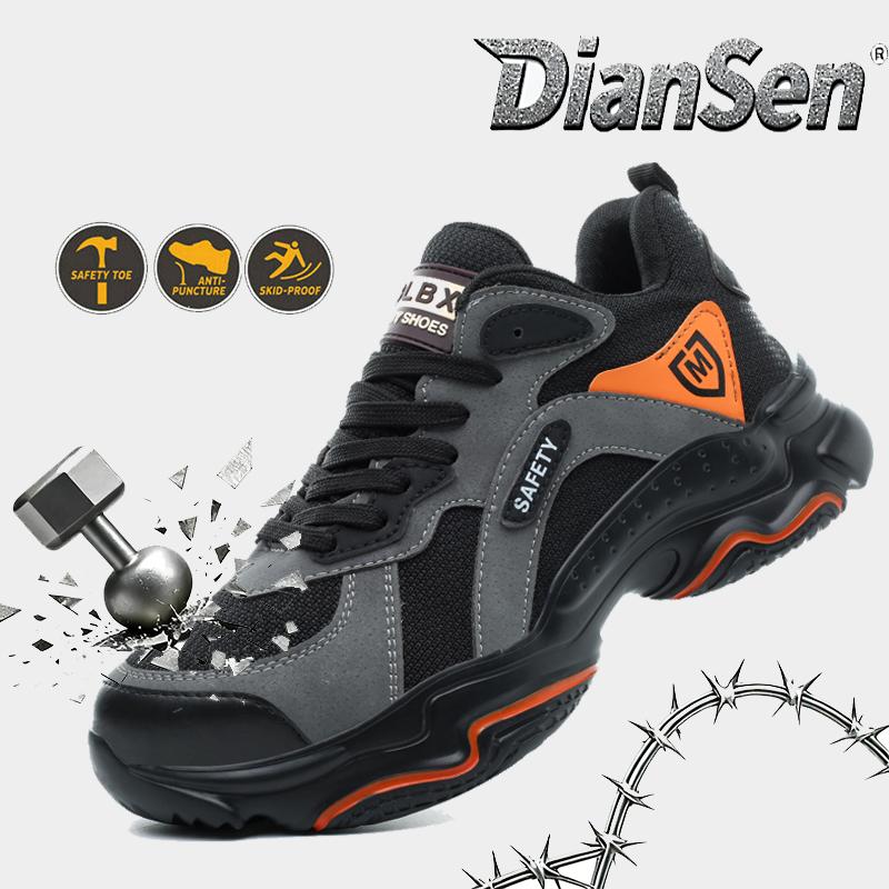 Men'S Lightweight Steel Toe Work Shoes Breathable Safety Boots Anti Shock Anti Puncture Non-Slip Industrial Casual Walking Shoes