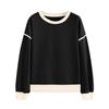 Women's Fashionable Round-Neck Wool Blend Long-Sleeve Color-Blocked Oversized Top