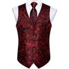 Dibangu Chaleco rojo para hombre Chaleco Paisley Corbata y pañuelo Chaleco de boda Conjunto Chaleco de traje formal para hombre