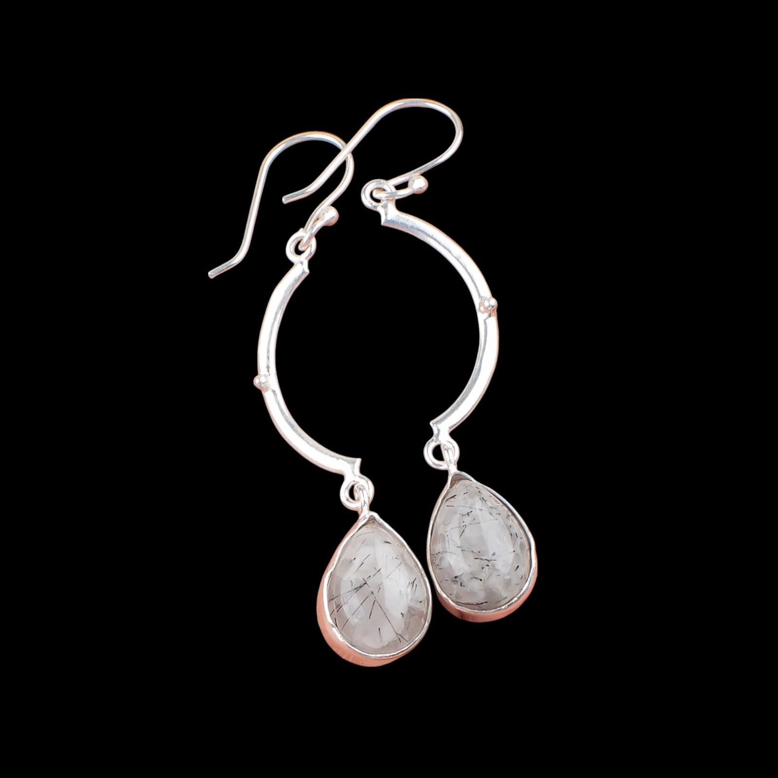 

Редкий драгоценный камень черный рутил, серебро 925 пробы, украшения ручной работы, серьги 2.60 EE-43-23