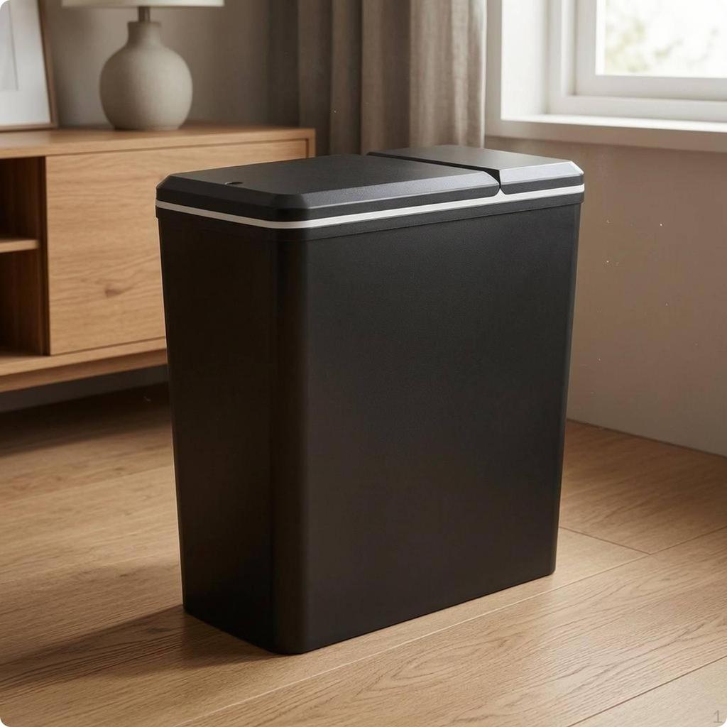 Flip Lid Trash Can PressOpen Rectangular Waste Bin for Washroom, Kitchen, Living Room