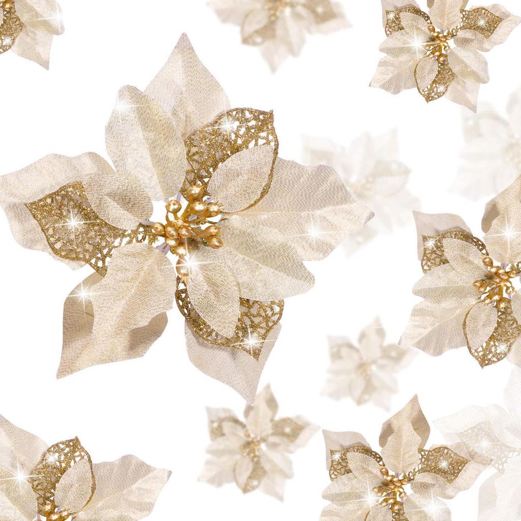 24pcs Artificial Flowers Decoration Gold Flowers Christmas Tree Ornaments Christmas Tree Wreaths Garland Decor For New Year