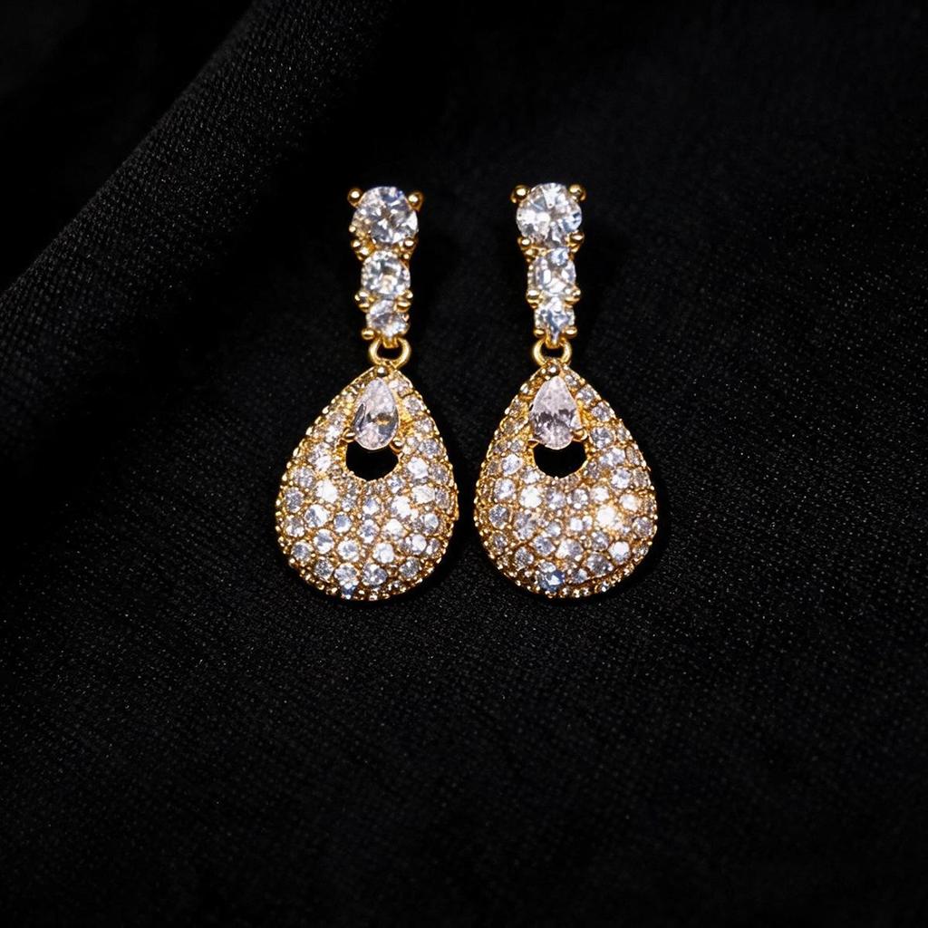 18k Gold Plated Silver Needle Zircon Teardrop Earrings - Luxury, High-End, Unique and Elegant Design