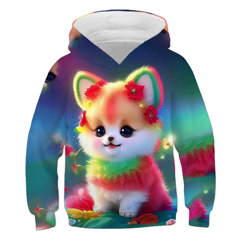 

Детские свободные худи, детская толстовка с кошкой, осенняя детская мультяшная худи, пальто для девочки, с длинным рукавом, 3-12 лет, графический повседневный топ для девочек 110cm