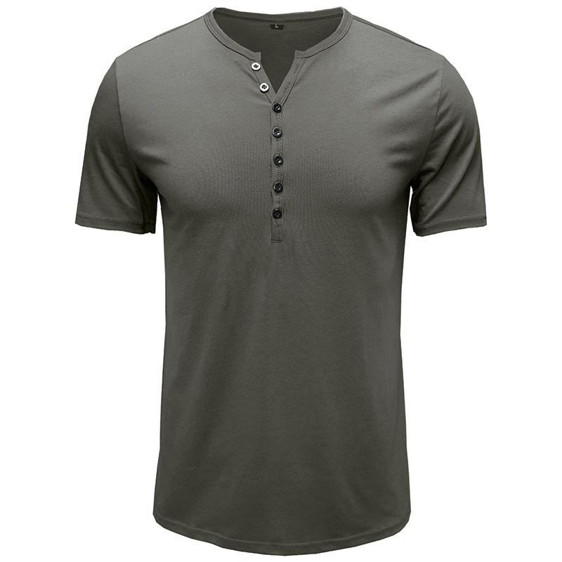 Herren Henley-Kragen Kurzarm Einfarbig Slim Fit Knopfleiste Lässiges Basic T-Shirt