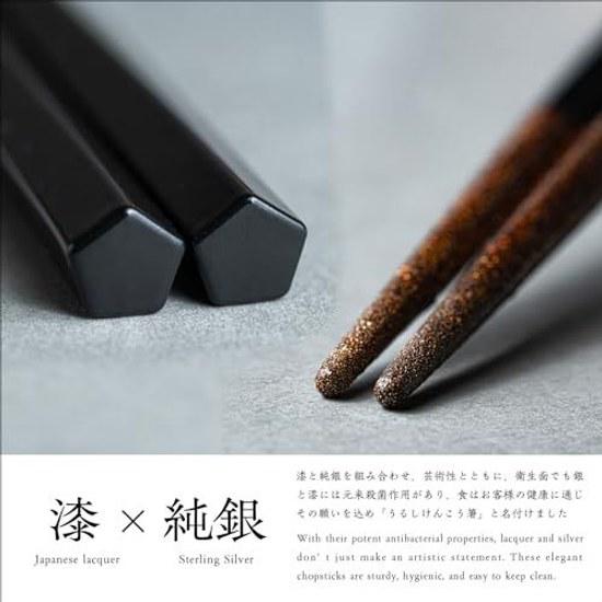 Kasyou Studio Kasei Kobo Urushi Kenko Chopsticks Black (Dishwasher Safe 22.5cm Pentagonal) Made Japan Kaga Handmade Artisans Decorative Box