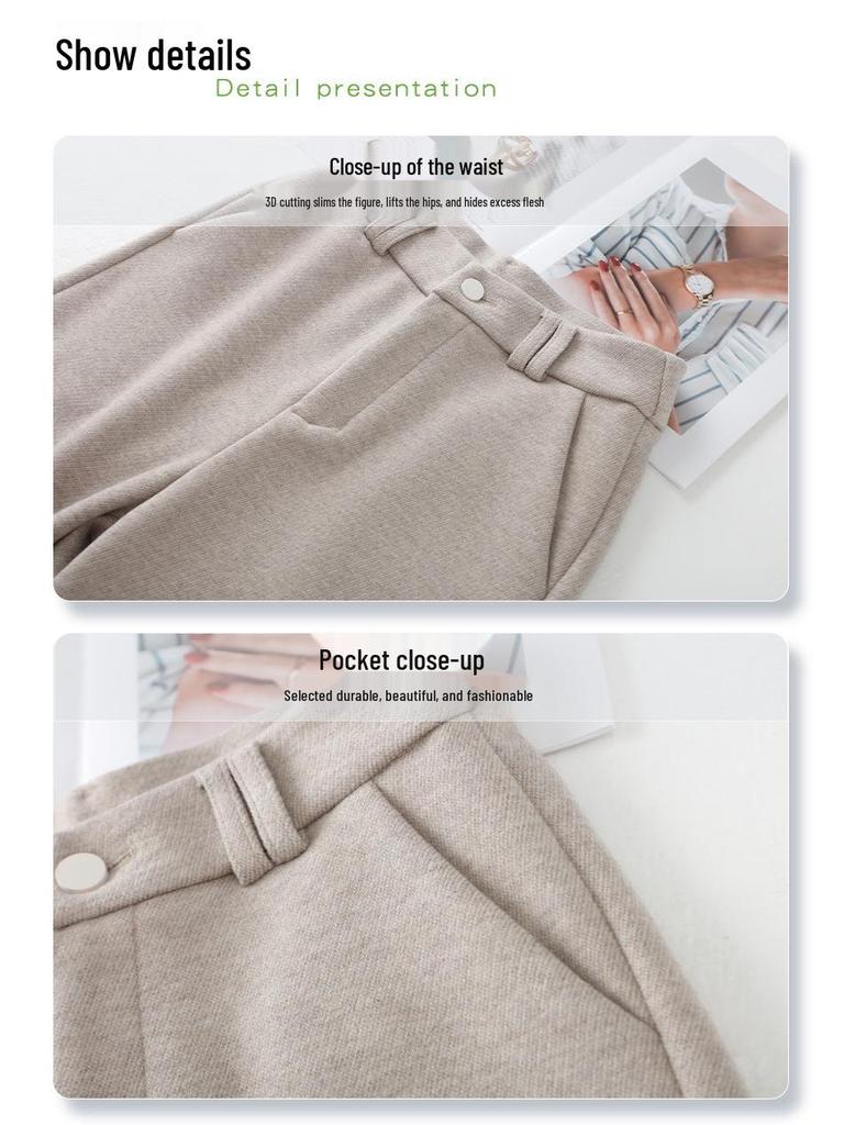 Oatmeal Acetate Wool Flannel Wide-Leg Pants - Women's 2024 Soft Cashmere Straight-Leg, Perfect for Autumn & Winter