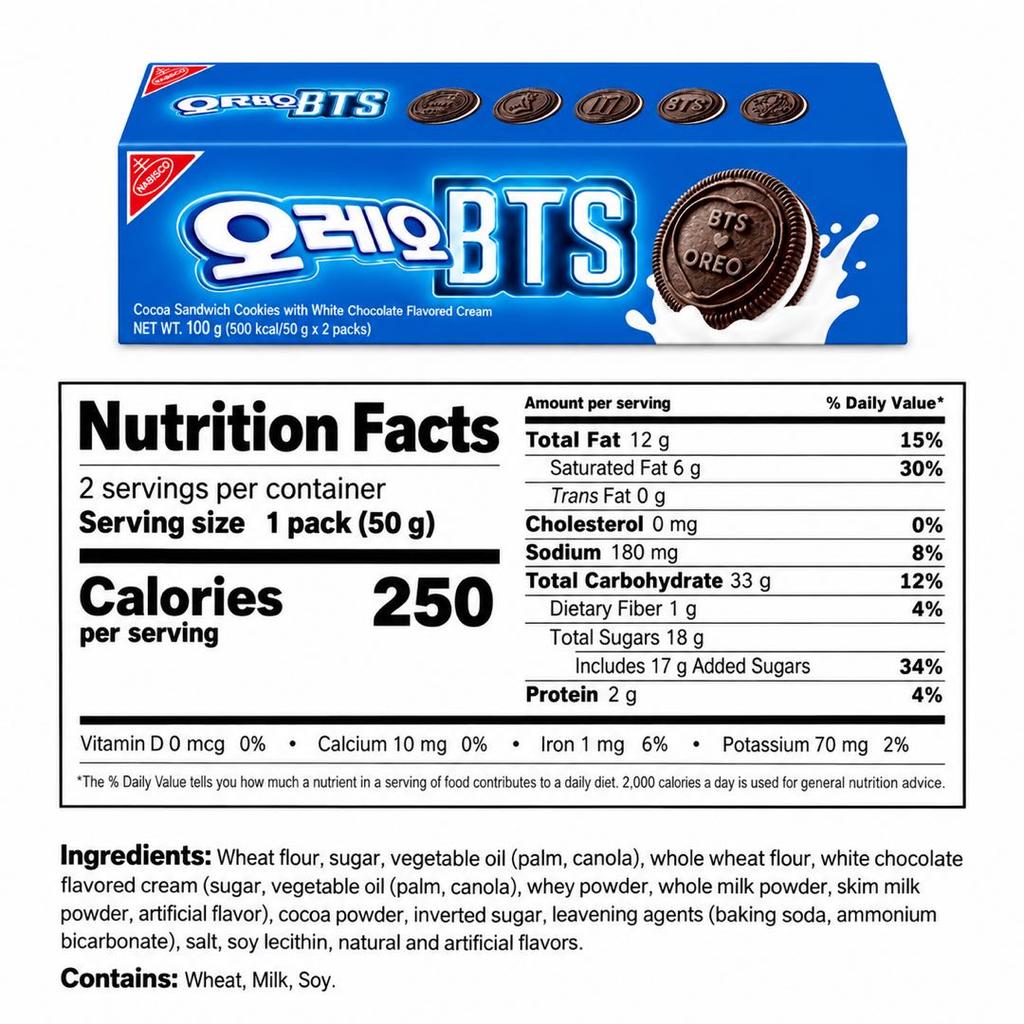 BTS Kollaboration OREO Vanillecreme Geschmack Koreanische Sandwich-Kekse 100g