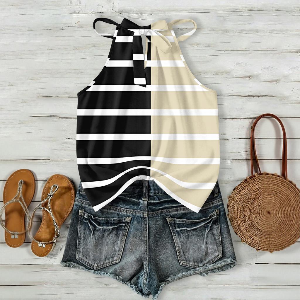 Women Geometric Print Bohemian Style Sleeveless Neck Tank Top Loose Fit Summer Blouse for Outdoor and Daily Wear