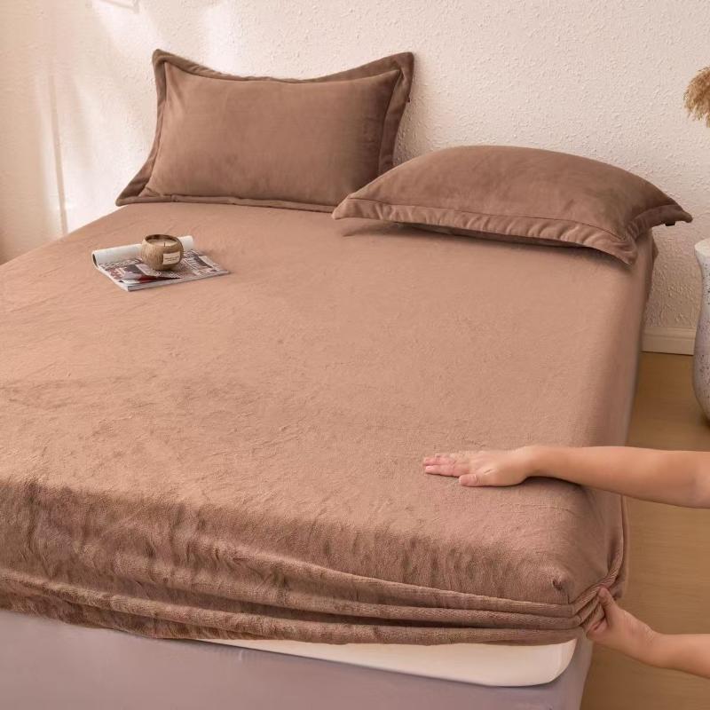 Fine Flannel Fitted Sheet Winter Warm Coral Fleece Mattress Protector Cover Soft Breathable Bed Cover Pillowcase