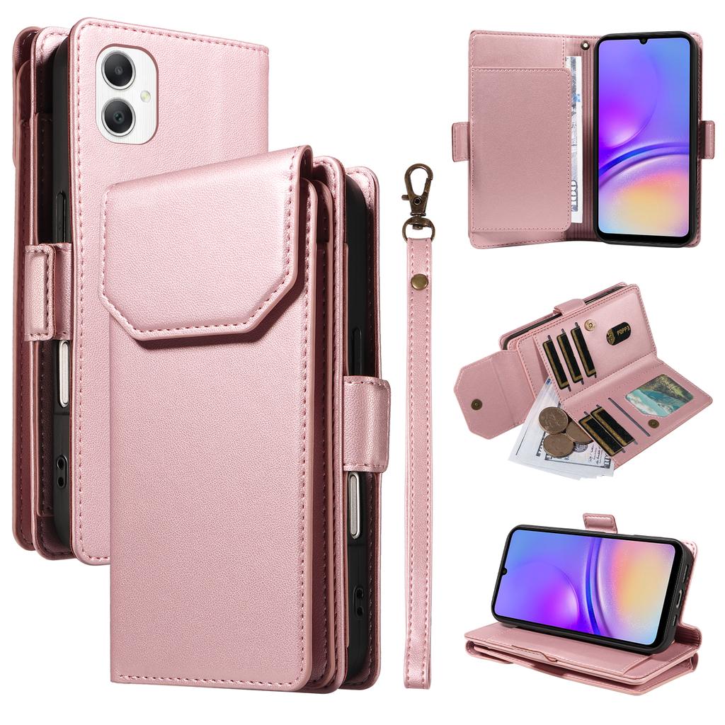 For Samsung Galaxy A06 5G Case with Multi-Card Holder and Strap PU Leather Phone Cover Stand