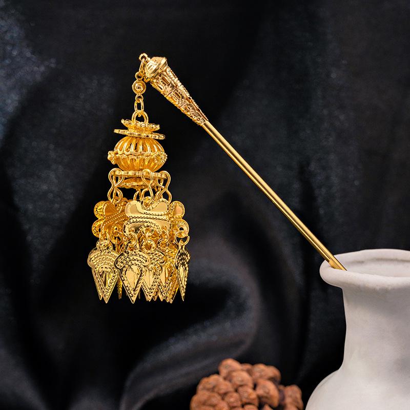 New Chinese Style Geometric Hollowed Out Tassel Hairpin National Trend Ethnic Style Water Drop Leaves Round Hanfu Accessories Hairpin Female