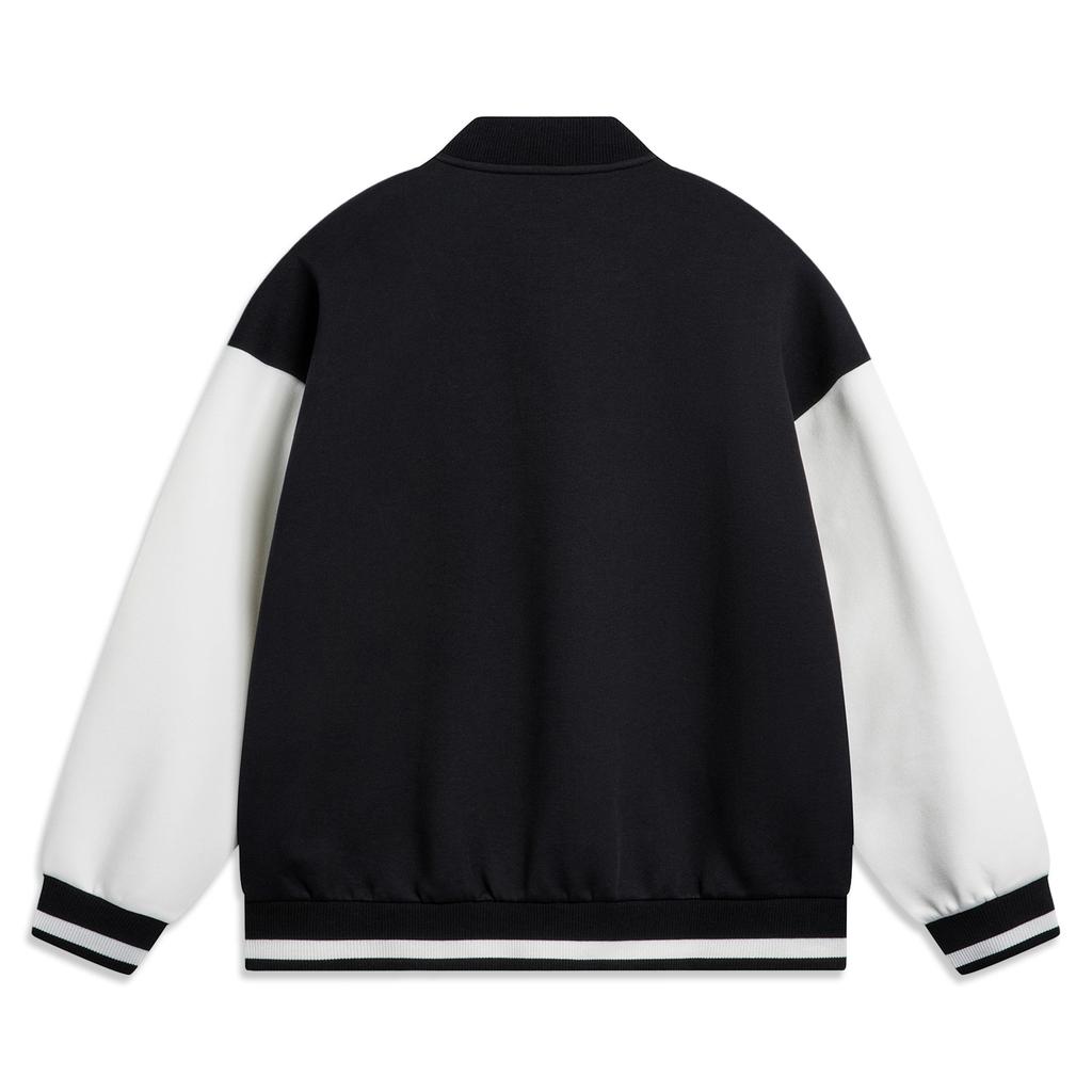 Li Ning Sports Lifestyle Series American Vintage Street Style Spliced Single-Breasted Long Sleeve Baseball Jacket Unisex Jacket Black AWDU779-2