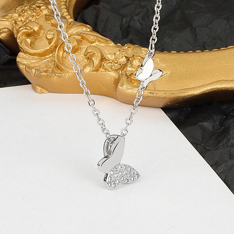 Ladies Elegant Rhinestone Butterfly Pendant Necklaces