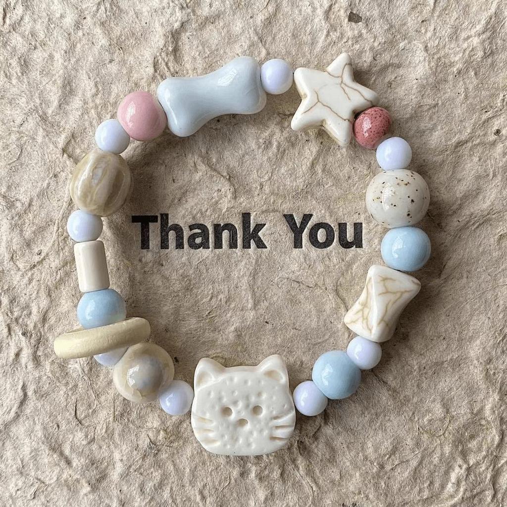 Jingde Ceramics Jingdezhen Bracelet Biscuit Cat Bear Series Niche Chinese Versatile Design Girlfriend Bracelet