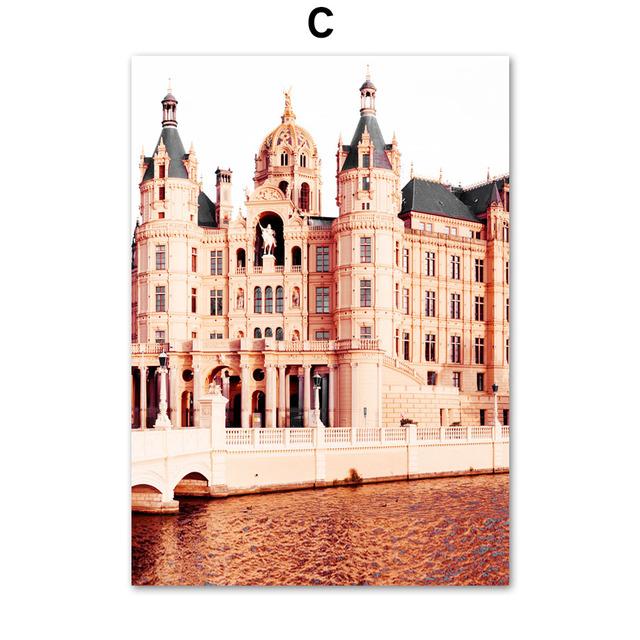 Tuval Duvar Resmi Loft Şehir Manzarası Kale Posterleri Ev Tasarımı Ev Odası Dekorasyonu Duvar Sanatı Çerçevesiz