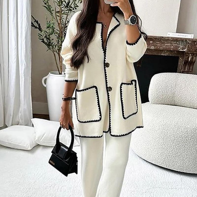 Casual Womens Two Piece Suit With Pockets For Autumn Comfort Wear
