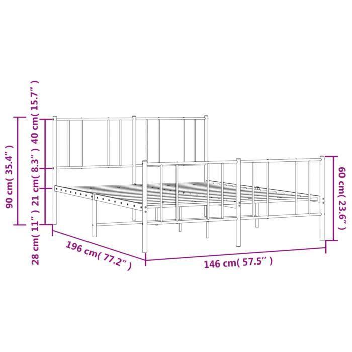 VidaXL Cadre de lit métal avec tête de lit-pied de lit blanc 140x190cm 352547