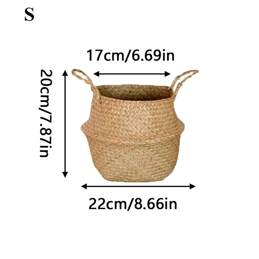 Plant Basket with Handles Wicker Basket Plant Pot Storage Basket Rattan Hanging Flower Pot Laundry Home Decor