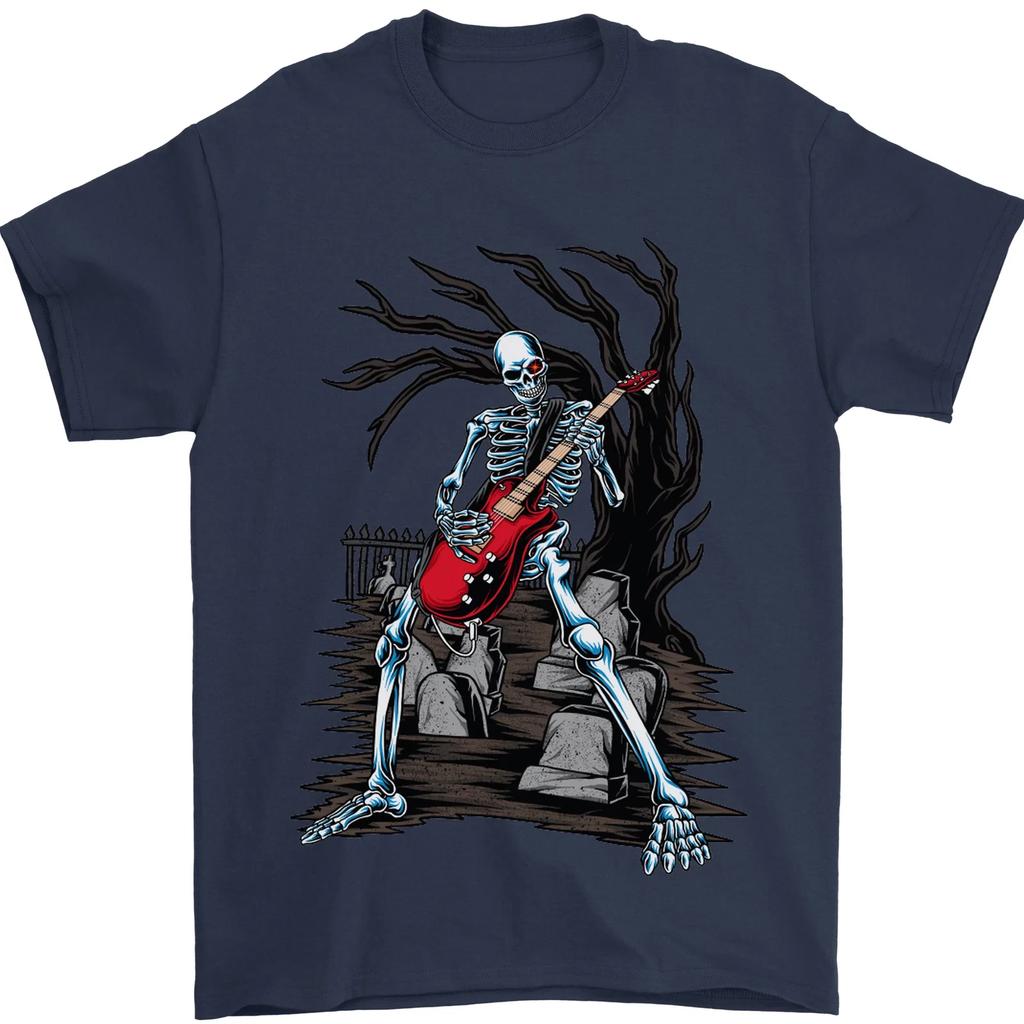 Spring and Summer Graveyard Rock Guitar Skull Heavy Metal Mens TShirt 100 Cotton