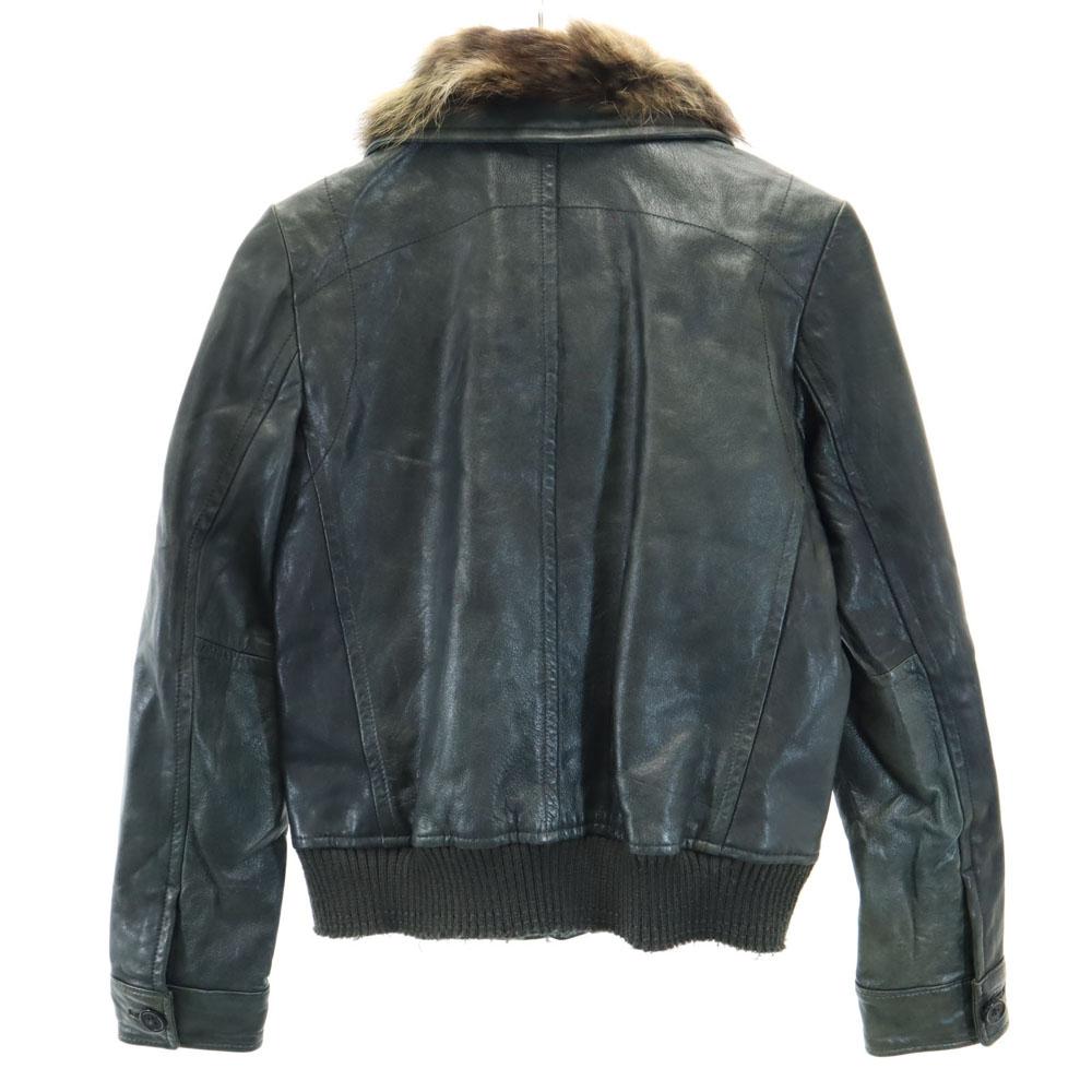 Pas De Calais Leather Jacket 38 Dark Green With Raccoon Fur Women Used