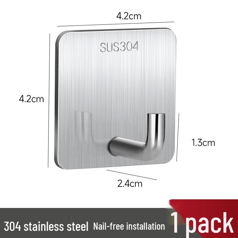 

Stainless Steel Adhesive Wall Hook - No Drill, Heavy-Duty Single Hanger for Kitchen & Dorm