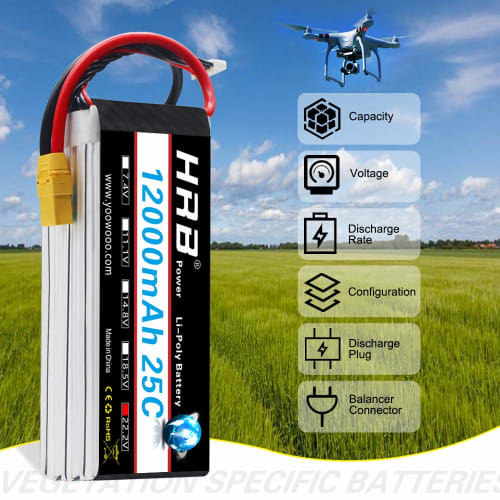HRB 22.2V 12000mAh 25C 6S LiPo Battery Pack with XT90 Plug for DJI DJI S800, S900, S1000, Walkera QR, X800 and Other Multicopter