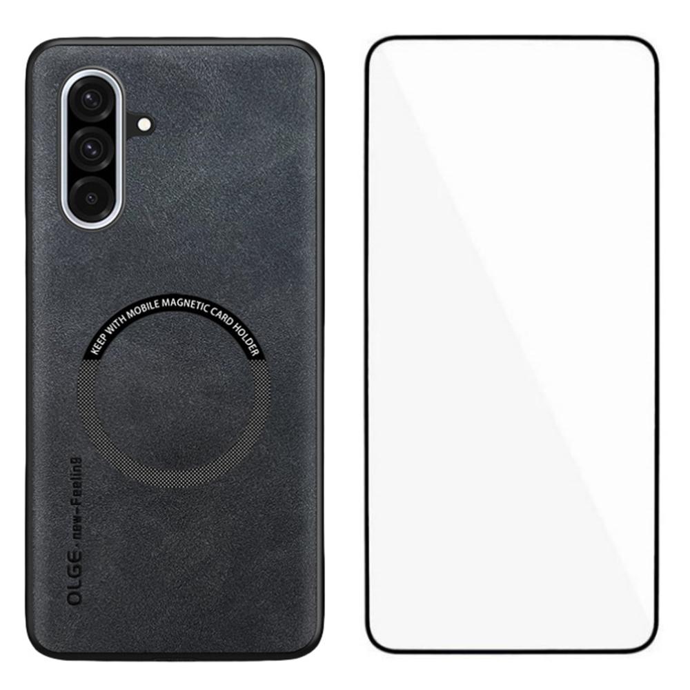 WANLONFENG YBP Series For Samsung Galaxy A36 5G Magnetic Case with Tempered Glass Film PU+TPU Phone Cover Large Cutout