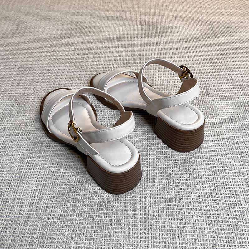 

Модные ретро элегантные сандалии на толстом каблуке женские летние новые римские туфли с открытым носком и средним каблуком для улицы пляжная обувь 40 бежевый