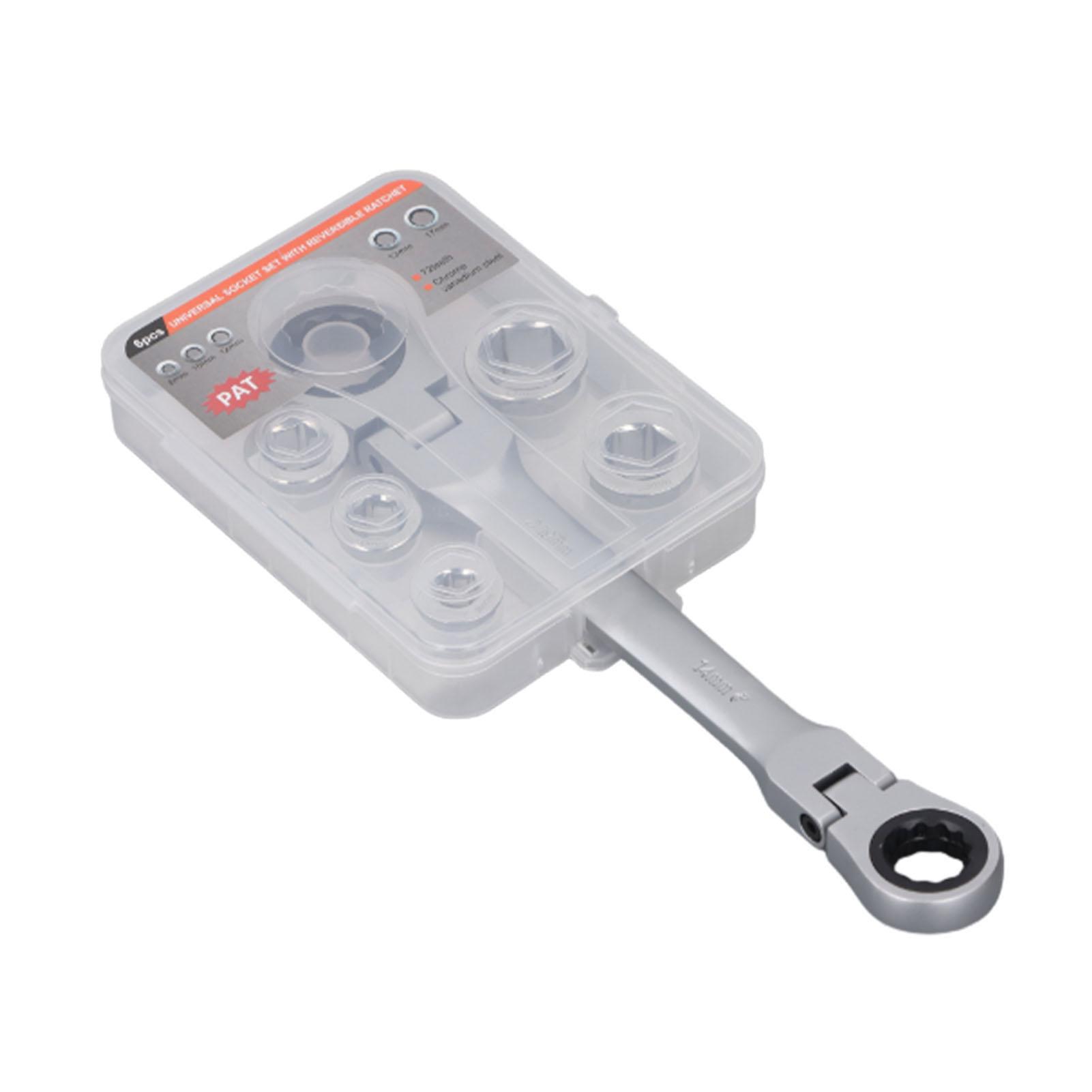 

Double Flex Head Wrench Cr V Steel 72 Teeth 14 to 19mm Multifunctional Wrench with 5 Replacement Heads for Industrial