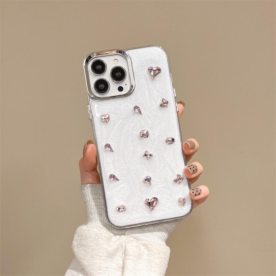 

Роскошный сверкающий 3D-чехол для телефона со стразами для iPhone 16, 15, 14, 13, 12, 11, металлическая защита камеры, ударопрочный и устойчивый к царапинам чехол iPhone 13/iPhone 14 розовый