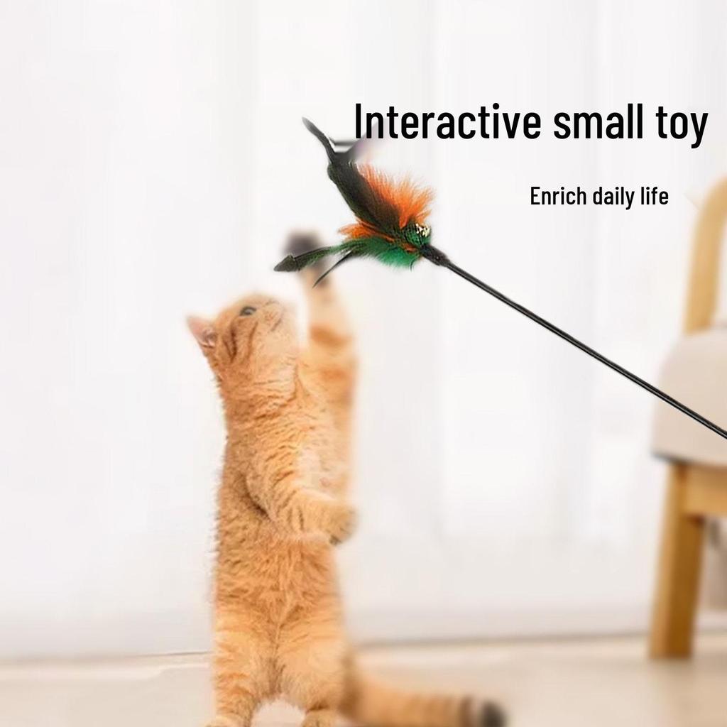 Interactive Seven-Color Feather & Bell Cat Teaser Toy Set with Long and Short Poles