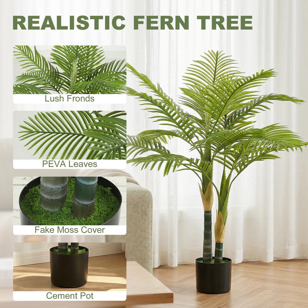 Artificial Palm Tree with 14 PEVA Leaves, 120cm Decorative Artificial Plant with Pot and Moss Effect, Green