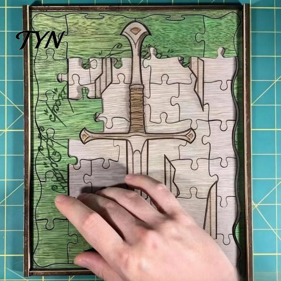 Unique Home Hanging Ornament Personalized Broken Blade Puzzle, Vintage Medieval Wooden Puzzle Framed Customized Wall Decor, Fantasy for Office
