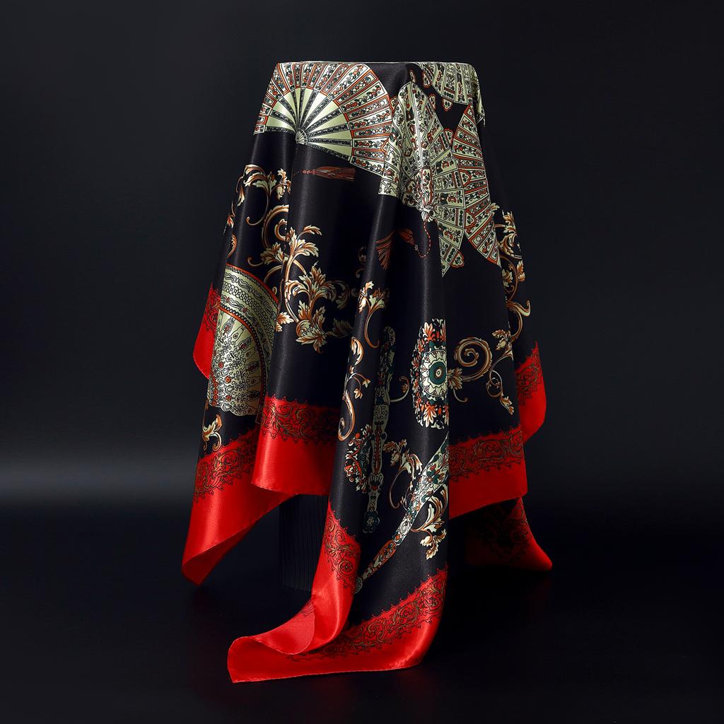 Fashion Square Silk Scarf Women Headband 90*90cm Print Neck Scarfs Office Hair Band Hand Kerchief Female Bandana Headwear