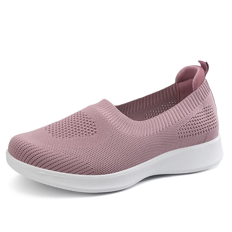 Zapatos de mujer de talla grande primavera y verano nuevos zapatos de mujer de boca baja zapatos tejidos voladores zapatos medianos para caminar zapatos casuales mujer