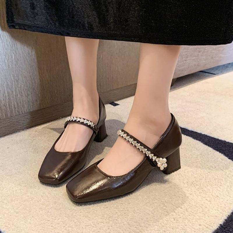 Retro Square Head Women s 2026 New shoes Slip-On Spring Autumn Small Leather 34 шоколадный