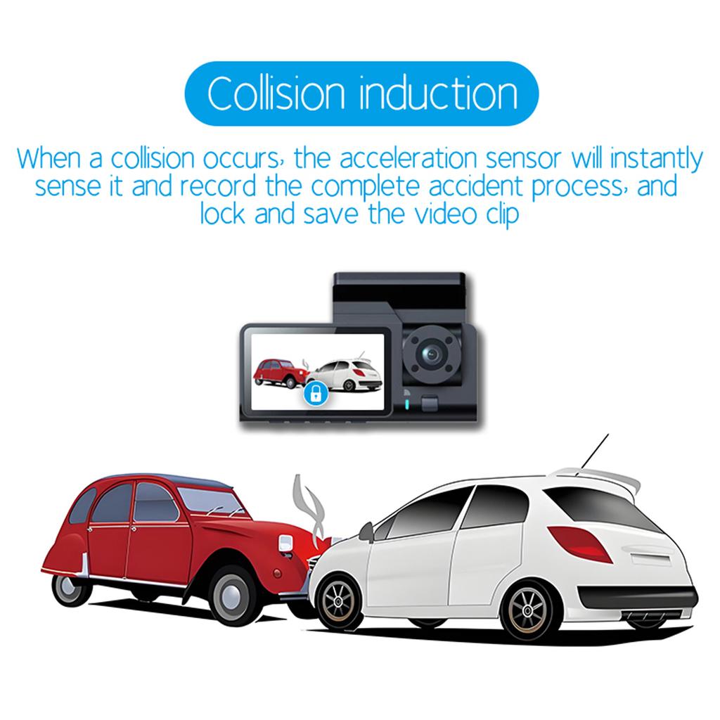 Cam Front and Rear Inside, 1080P + 480P + 480P Three Way Triple Car Camera, Built-in Wi-Fi, 2.0 Screen, Night , 170 degrees Wide Angl