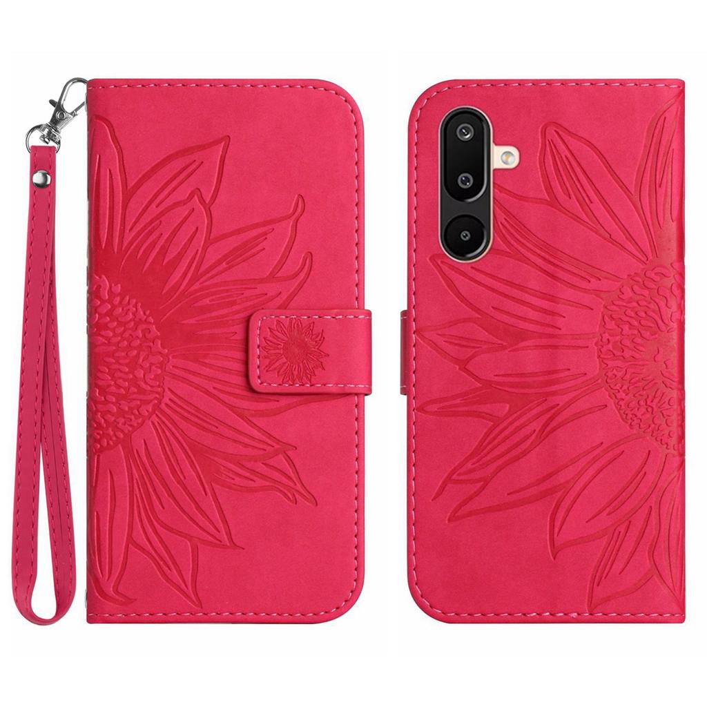 For Samsung Galaxy M36 5G Case Sunflower Imprint Leather Wallet Phone Cover with Wrist Strap