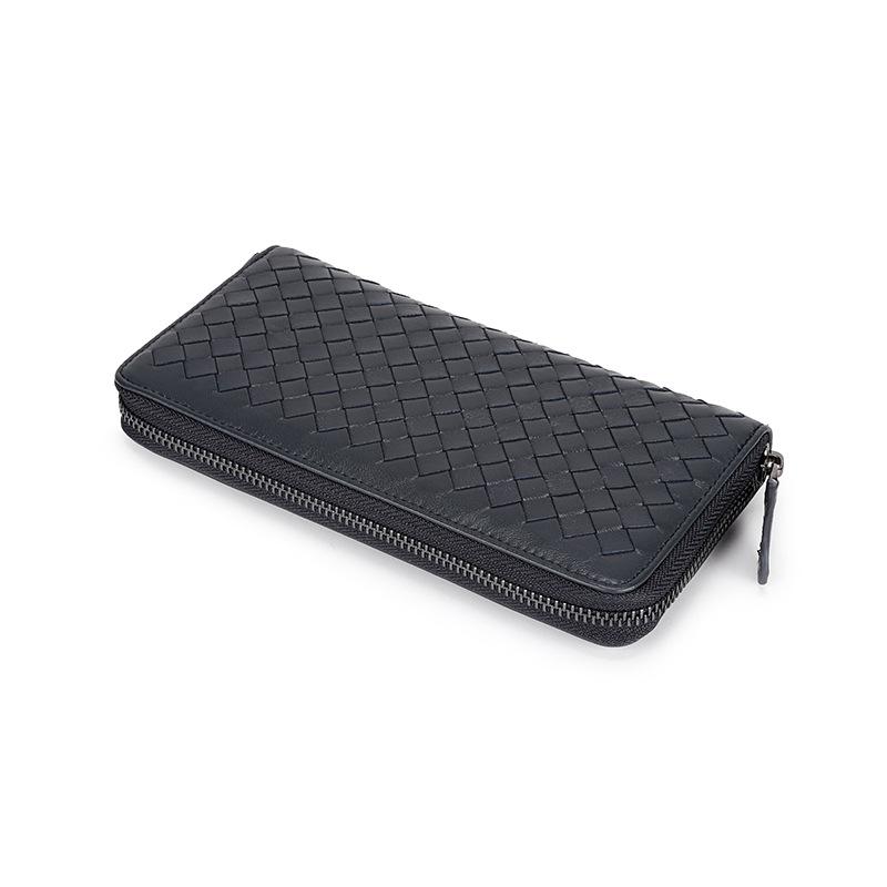 New Style Hand Woven Sheepskin Long Wallet Large Capacity Zipper Clutch Purse Genuine Leather Money Clip For Men Women