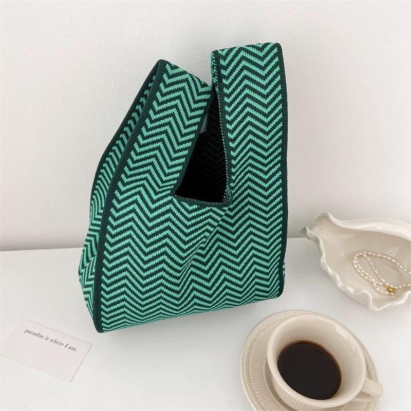 Square Rhombus Rhombus Stripe Geometric Knitted Gift Bag Handbag Handbag Handbag Tote Bag
